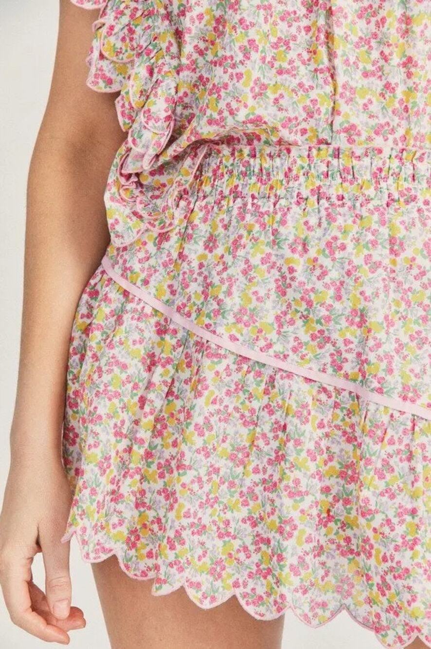LoveShackFancy Memphis Mini Skirt Dainty Floral Print Pure Cotton Womens Small